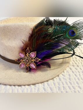 Decorative Feather Hat Pin- Purple Accent Vintage Pin
